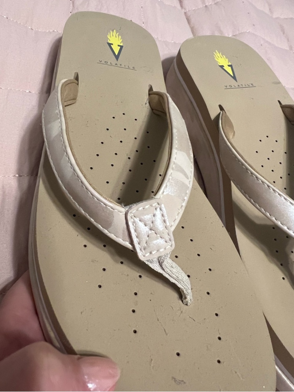 Women's Beige Platform Flip Flop Sandals - Lightweight Neutral Comfort - Picture 5 of 6
